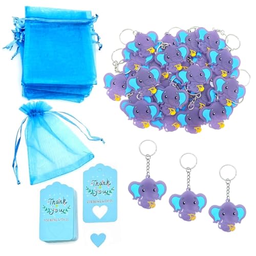 JZK 30x Regalos fiesta bautismo baby shower niño azul, llaveros elefante con...
