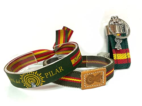 Conjunto de llavero y pulseras Virgen del Pilar con la bandera de España y...