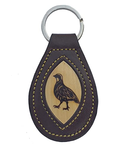 Tiendas LGP - Llavero de Cuero y Madera, con detalle de Perdiz, Artesanal, Caza