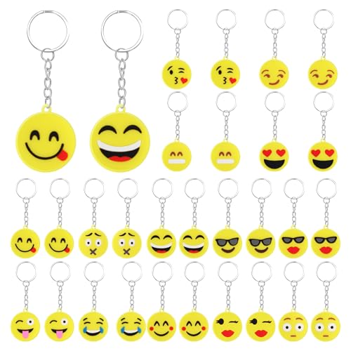 UTOCLEC Llaveros Niños, 30 Piezas Mini Emoji Pack Llaveros, para Decoraciones...