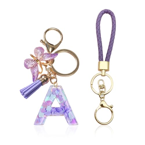 DHSBGWSX 1 llavero con letra A, 1 llavero tejido, regalo para niñas, llavero de...