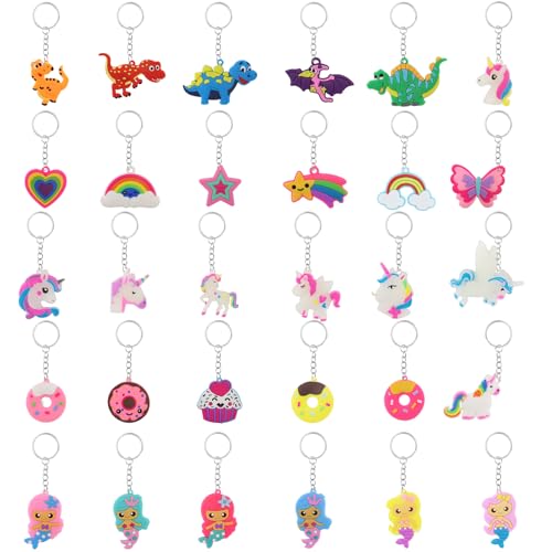 alwaiiz 30 llaveros de silicona para niños, llaveros de animales, mini dibujos...