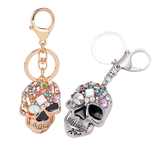 2 Piezas Llavero de Calavera de Halloween, Llavero de Calavera de Diamantes de...