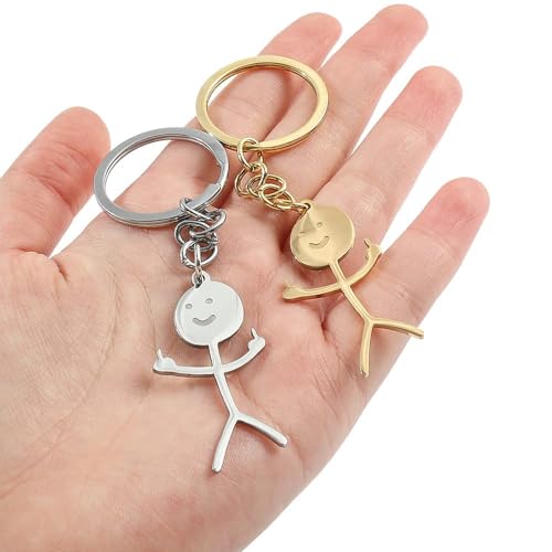 2 Pcs Funny Smiley Little Man Llavero Lenguaje de Signos, Llavero Coche Regalo...