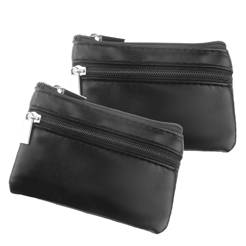 2 PCS Monedero Hombre Negro, 11x8 cm, Monedero de Piel Cremalleras y Argolla...
