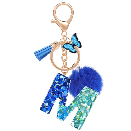 MWOOT Nombre Letra inicial M Llavero, Azul Llaveros Coche para Mujeres, Encantos...