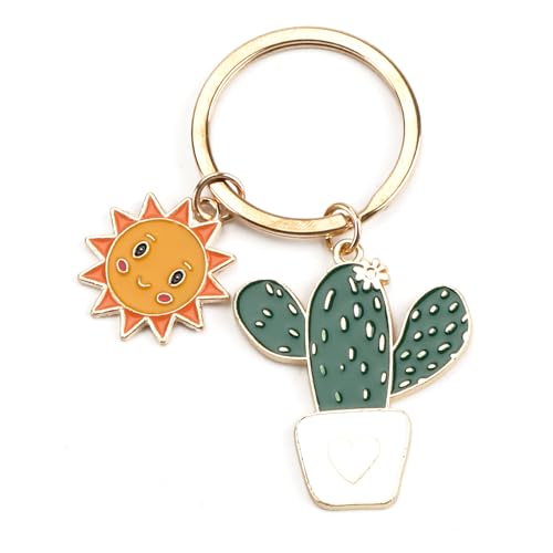 Tranbath Llavero de acero inoxidable con bonito diseño de planta de cactus y...