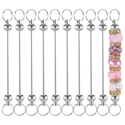 10 llaveros con cuentas en blanco, plata con cuentas, barra de llavero creativo,...