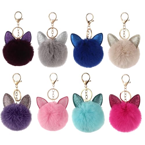 Floatdream 8 Piezas Llavero con Pompones, Llavero Orejas de Conejo, Llavero de...