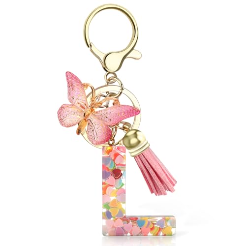 GlasFlength Llavero con Letra Inicial de Mariposa, Lindo Llavero con Colgante de...