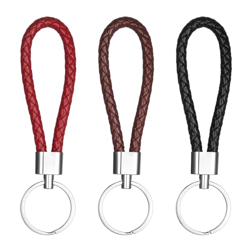 Lnngub 3 llaveros de cuero trenzado, llavero universal para hombres y mujeres,...