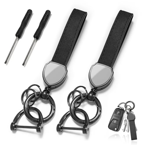 xuefenfei 2 Piezas Piel Llavero Coche, Universal, D-Anillo Antipérdida, Regalo...