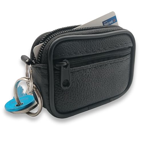 Fersora Mini Monedero Hombre Pequeño Monedas de Piel con Cremallera, Llavero,...