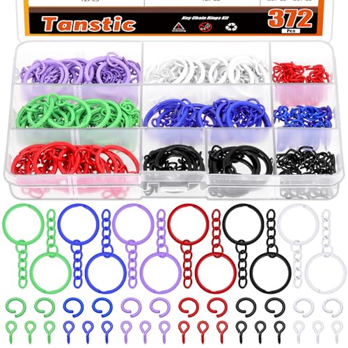 Tanstic Kit de 372 llaveros de colores, 72 llaveros de 1 pulgada con cadena y...