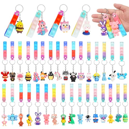 GUDOTRA 32 Pop It Fidget Toy Llaveros y Pulseras niños de Animales Regalos...