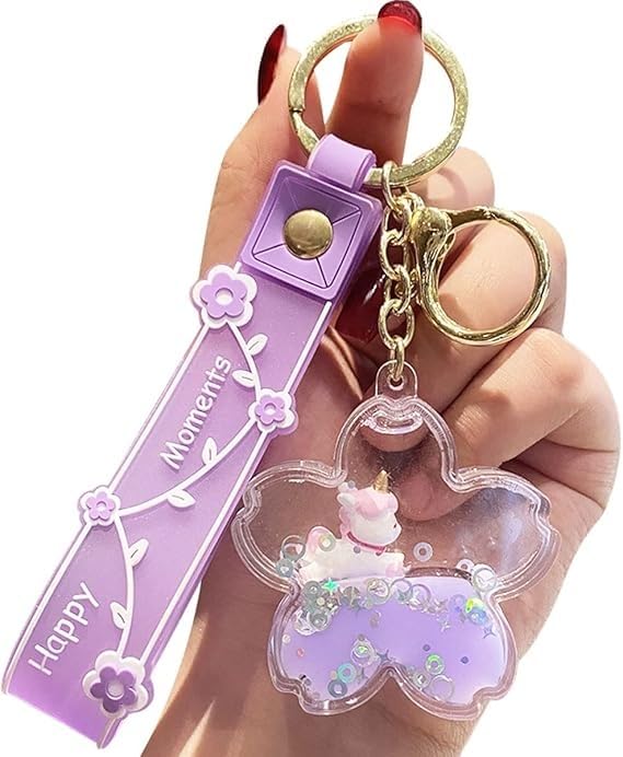 Lindo llavero de unicornio Kawaii con arena movediza, hermosos llaveros...