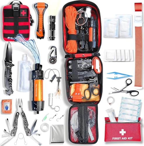 BAYTIZ ® Kit de Supervivencia + Primeros Auxilios + Bolsa Militar - Accesorios...