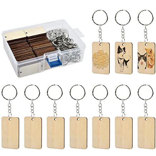 DODUOS 100 discos de madera de 5 x 3 cm con agujero y 100 llaveros, llaveros de...