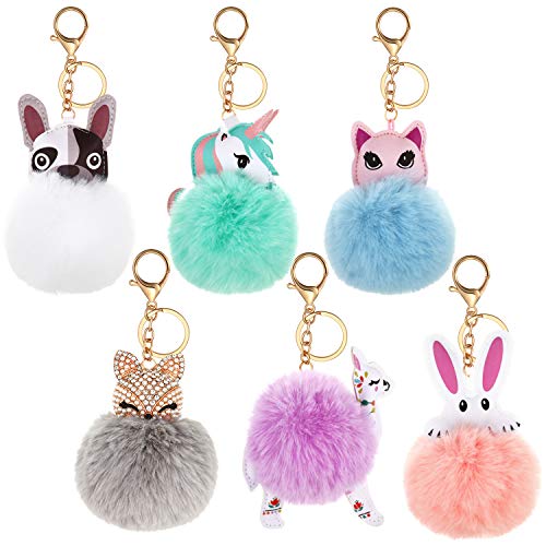 WILLBOND 6 Piezas Animal Lindo Llavero Pom Pom Llave Esponjosa de Piel...