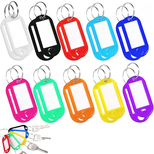 20 llaveros con etiqueta, 10 colores de plástico para llaves de casa, etiquetas...