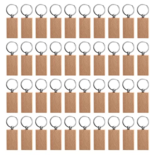 TOBEOME 40 Piezas RectáNgulo en de Madera DIY Llaveros de Madera Etiquetas para...