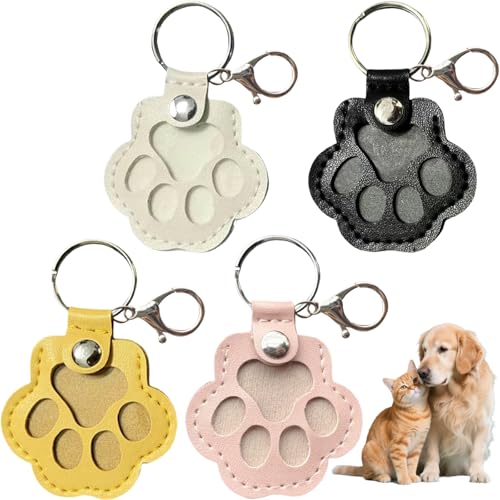 CHIHOLEN 4 llaveros para pelo de animales, colgante de piel con forma de pata,...