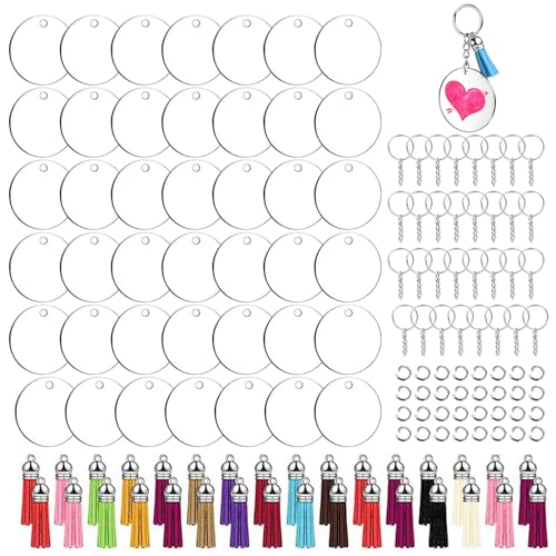 Llaveros acrílicos, 128 piezas de llaveros acrílicos en blanco, redondos,...