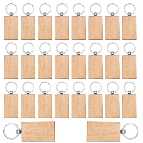 YIDM Llavero de Madera en Blanco 26 Piezas DIY, Personalizado Rectangular para...