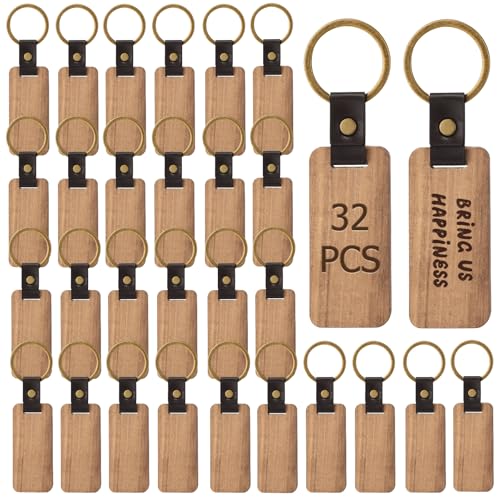 Llaveros Madera en Blanco: WIYETY 32 Piezas, Llavero Colgante de Madera,...