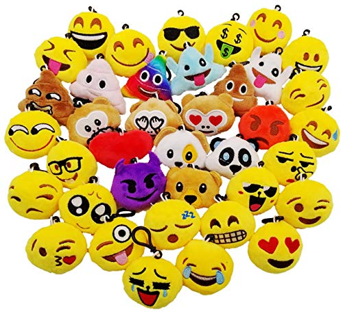 JZK 38 x Mini llavero emoticono felpa 5cm amarillo pequeña cara sonriente...