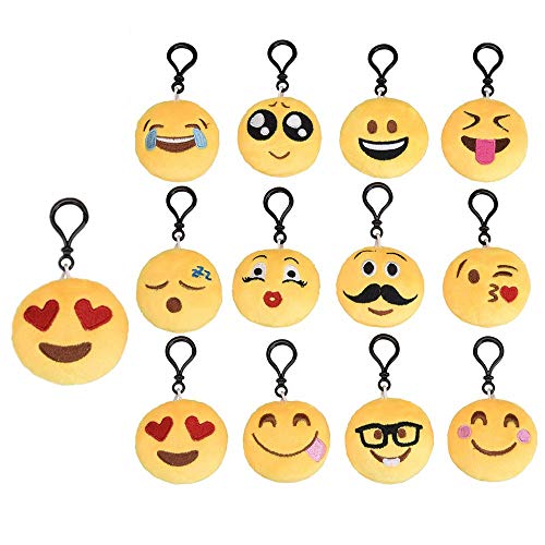 VOARGE Emoji llavero, 12 bolsas de peluche colgantes de 6 cm de juguete de...
