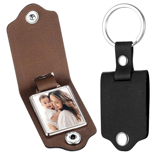 Par de Llaveros Personalizados con Foto, Llaveros de cuero con imagen y anillo,...