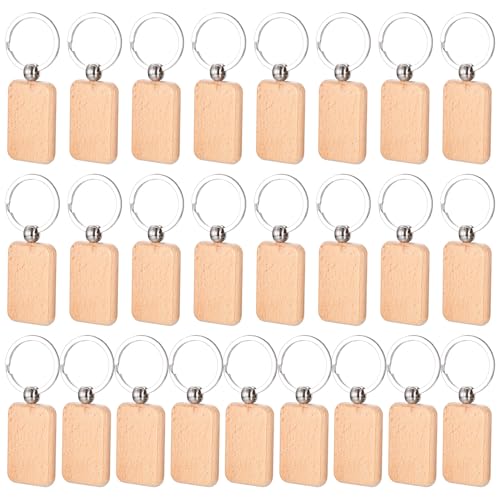 25 Piezas Llaveros de Madera en Blanco Personalizada, Llaveros de Madera...