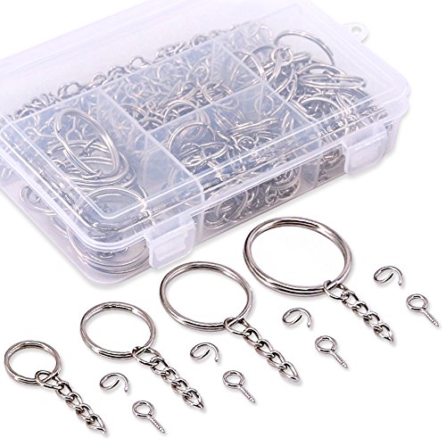 Swpeet Kit de 300 llaveros de anillo, 100 llaveros con cadena y 100 anillos de...