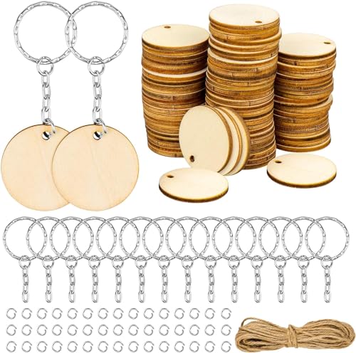Dreamtop 100 Pcs Llaveros de Madera, con 100 Rodajas Madera Natural con...