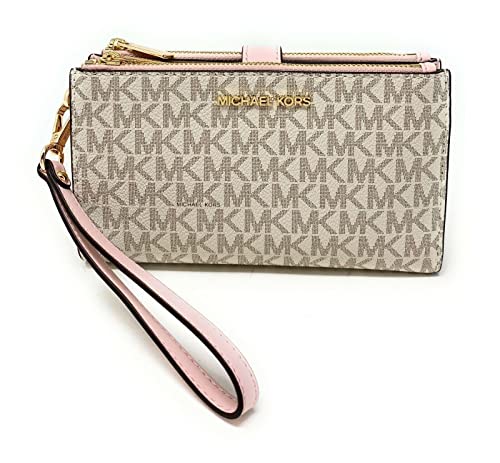 Michael Kors Jet Set Travel Double Zip Wristlet - Signature PVC (vanila pink)