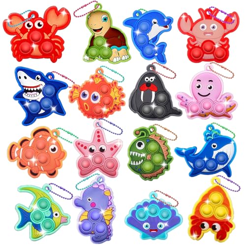 LIUYIDM Llaveros Pop It Animales 16 Piezas Silicona Fidget Juguete Llavero...
