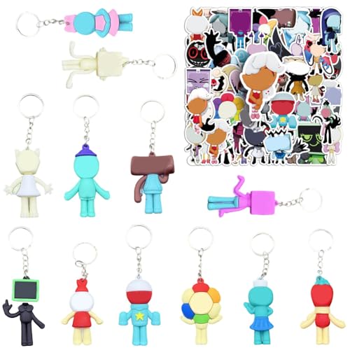 CYGMRFH Set de 12 Llavero Animados y 50 Pegatinas PVC para Niños Regalo...