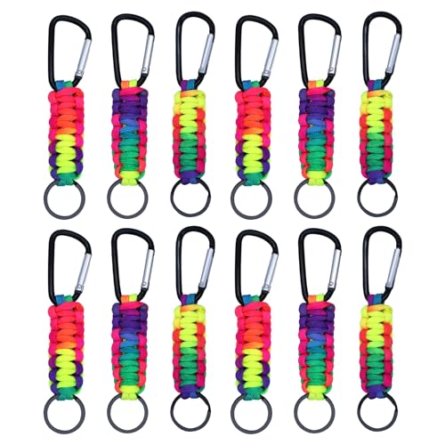 RUNYU 12 Piezas Paracord Llaveros con Mosquetón Clip de Gancho de Anillo de...