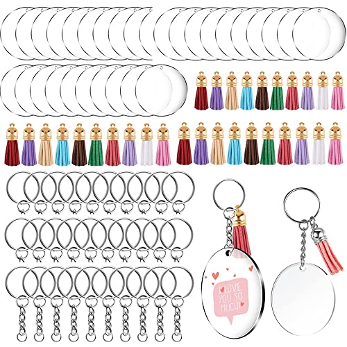 90 Piezas Llavero Acrílico Discos Circulares Acrílicos Transparentes Juego de...