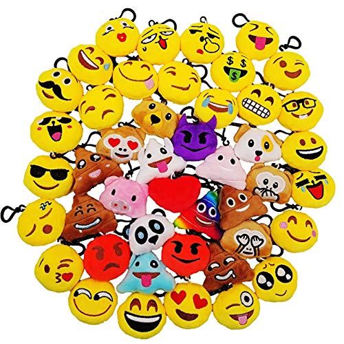 JZK 45 x Mini llavero de emoticono de felpa 5cm amarillo pequeña cara sonriente...