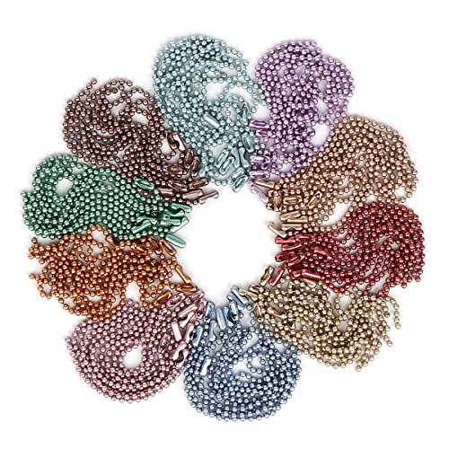 100 llaveros de cadena de bolas de colores metálicos, cadena de 10 cm de largo,...